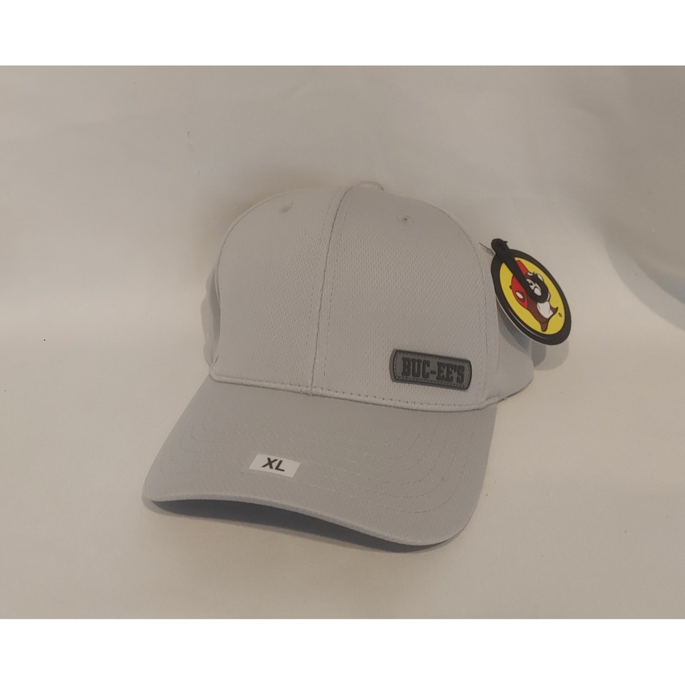 Buc-ees Mens Gray Fitted Perforated Logo Baseball Hat Cap Size Large XL NWT